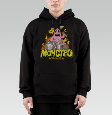 Энергичный Pink Monster / Розовый монстр рушит серый город и мегаполис в огне - Магазин футболок urteco - Дизайнерские принты