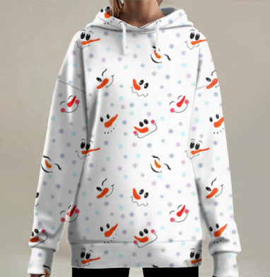 Веселые лица снеговиков радость и забавы зимних праздников, Hoodie Long Oversize 3D