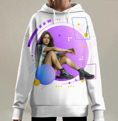 Цифровая девушка с абстрактными фигурами на подсознанием уровне, Hoodie Long Oversize 3D