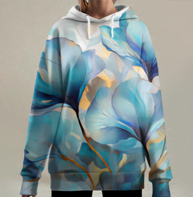 Нежные акварельные цветы распускаются в воздушном танце, Hoodie Long Oversize 3D