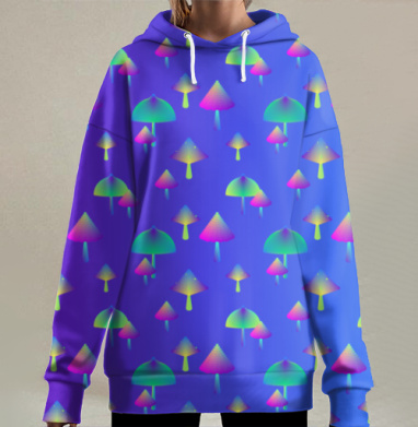 Неоновые грибы, Hoodie Long Oversize 3D