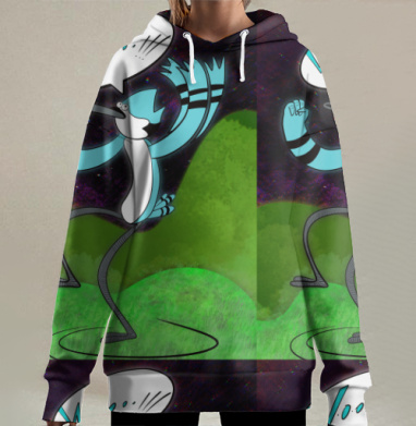 Веселая Голубая Птица с Восклицанием Wooo, Hoodie Long Oversize 3D