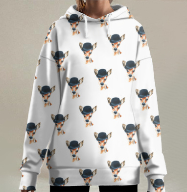 Олень в шляпе, Hoodie Long Oversize 3D