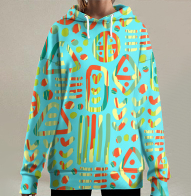 Яркий разноцветный этнический абстрактный геометрический узор, Hoodie Long Oversize 3D