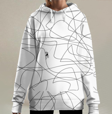 Жук в лабиринте из черных линий черный серый, Hoodie Long Oversize 3D