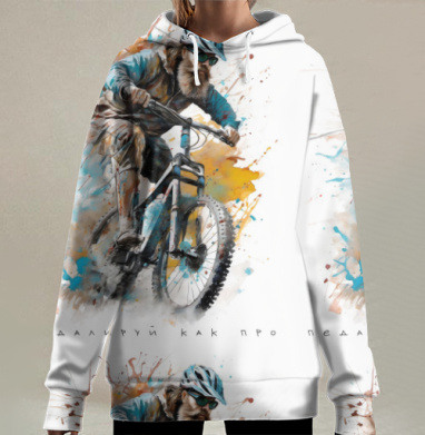 Активный молодой на горном велосипеде Педалируй как про, Hoodie Long Oversize 3D
