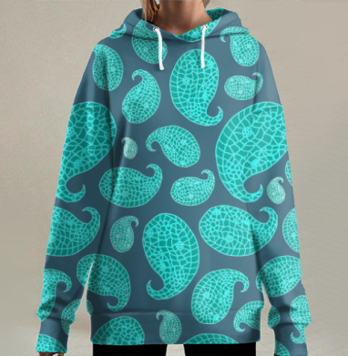Голубой узор пейсли вектор бирюзовый красота цвета, Hoodie Long Oversize 3D