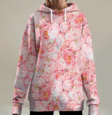 Пинк пионы, Hoodie Long Oversize 3D