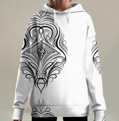 Элегантный чёрный узор с симметрией и точками для авто мото, Hoodie Long Oversize 3D