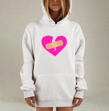 Розовое сердце с медицинским пластырем на трещине сердечных ран, Hoodie Mjhigh Dig, оверсайз, утепленная