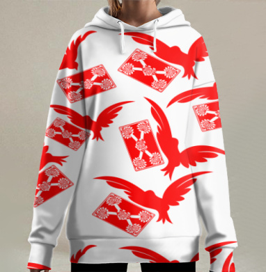 Красные голуби с письмами несущие радость ночью, Hoodie Long Oversize 3D