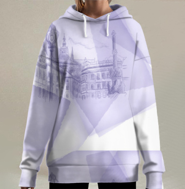 Роскошный лиловый рисунок архитектуры, Hoodie Long Oversize 3D