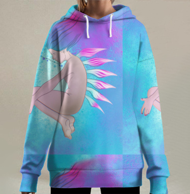 Волшебная женская фигура в подводном мире с плавниками, Hoodie Long Oversize 3D