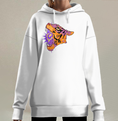 Яркий тигр рычит мощным звуком, Hoodie Long Oversize 3D