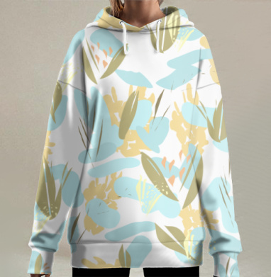 Нежные листья и цветы в спокойной гармонии, Hoodie Long Oversize 3D