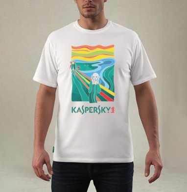 Современная Интерпретация «Крика» с Логотипом Kaspersky, Футболка мужская REGULAR белая