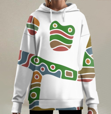 Цветной абстрактный человечек из мозаики в танце, Hoodie Long Oversize 3D