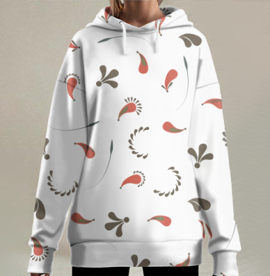 Элегантный узор листья бутоны капли, Hoodie Long Oversize 3D