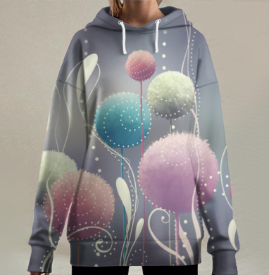 Фантастический сад: абстрактная композиция в пастельных тонах, Hoodie Long Oversize 3D