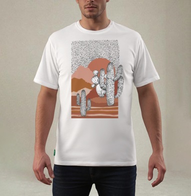 Кактусы на фоне гор и солнца в пустыне его путь, Футболка мужская REGULAR белая