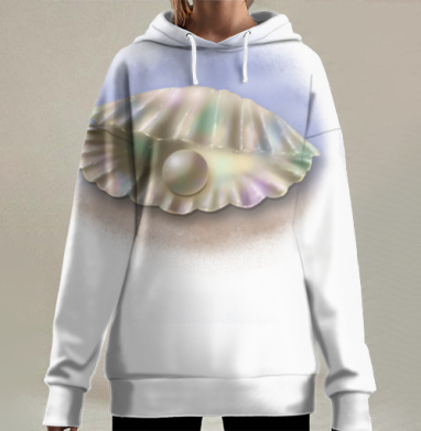 Жемчужина в ракушке нежные перламутровые тона жемчужина в ракушке, Hoodie Long Oversize 3D
