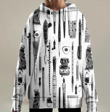Коллекция художественных инструментов в стиле графики, Hoodie Long Oversize 3D