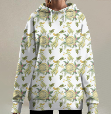 Ангел с трубой и часами символ времени и послания вечность, Hoodie Long Oversize 3D