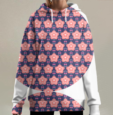 Розовые звездочки на темно синем фоне для уюта, Hoodie Long Oversize 3D