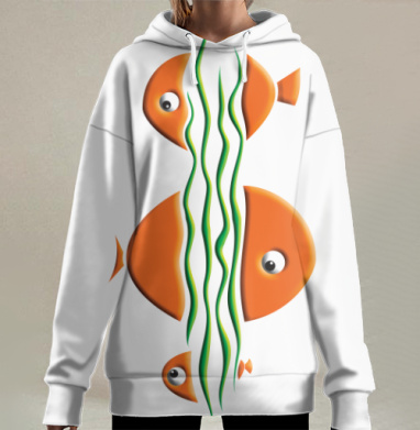 Декоративный набор с оранжевыми рыбками в стиле минимализм, Hoodie Long Oversize 3D