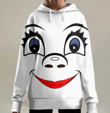 Улыбающееся лицо мультяшное с красными губами улыбка радость, Hoodie Long Oversize 3D