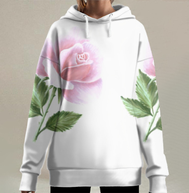 Нежная садовая роза пастель розового зеленый, Hoodie Long Oversize 3D
