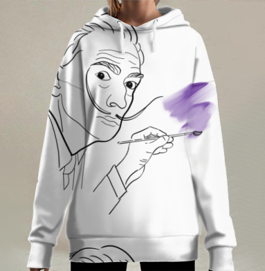 Сальвадор Дали художник с фиолетовой кистью творчества, Hoodie Long Oversize 3D