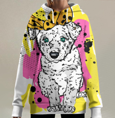 Милый щенок бантом смотрит на вас, Hoodie Long Oversize 3D