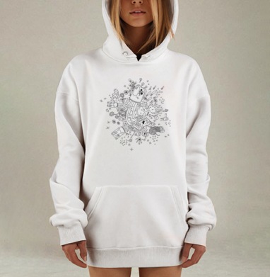 Психоделический взрыв сознания в сюрреалистичном дудлинге, Hoodie Mjhigh Dig, оверсайз, утепленная