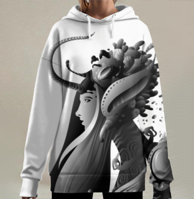 Профиль женщины с органической трансформацией, Hoodie Long Oversize 3D