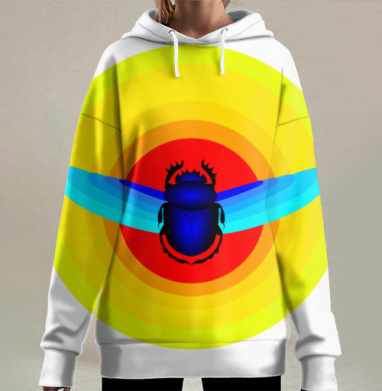 Жук скарабей с крыльями на цветных кругах жук скарабей, Hoodie Long Oversize 3D