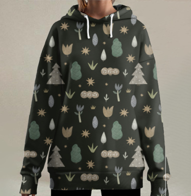 Сказочный лес с минималистичными растениями для детей, Hoodie Long Oversize 3D