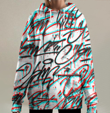 Экспрессивный уличный андеграунд хаотичные граффити теги надписи, Hoodie Long Oversize 3D