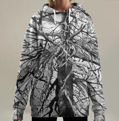 Древнее узловатое дерево с лишайником, Hoodie Long Oversize 3D