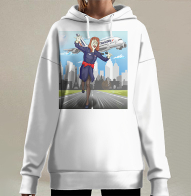 Ожившая зомби стюардесса стремительно атакует самолет Air France., Hoodie Long Oversize 3D