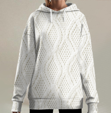 Светлый вязаный орнамент, Hoodie Long Oversize 3D