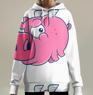 Летящий розовый поросенок — символ невозможного, Hoodie Long Oversize 3D