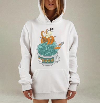 Огромный оранжевый осьминог атакует пиратский корабль в чашке, Hoodie Mjhigh Dig, оверсайз, утепленная