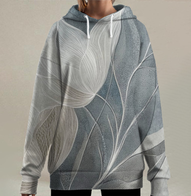 Текстурный принт с тюльпанами, Hoodie Long Oversize 3D