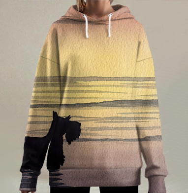 Scottish Terrier at sunset – Скотч терьер на закате Scottish Terrier sunset, Hoodie Long Oversize 3D