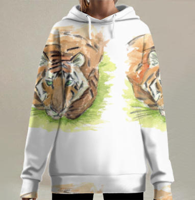 Дальний восточный тигр символ нового года, Hoodie Long Oversize 3D