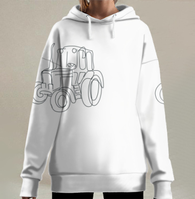 Минималистичный трактор линия ретро техника стиле, Hoodie Long Oversize 3D
