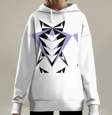 Геометрическая бабочка с черным белым сиреневым цветом, Hoodie Long Oversize 3D