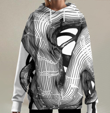 Абстрактная линогравюра: органика и геометрия, Hoodie Long Oversize 3D