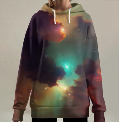 Освещённая космическая туманность с глубиной пространства, Hoodie Long Oversize 3D